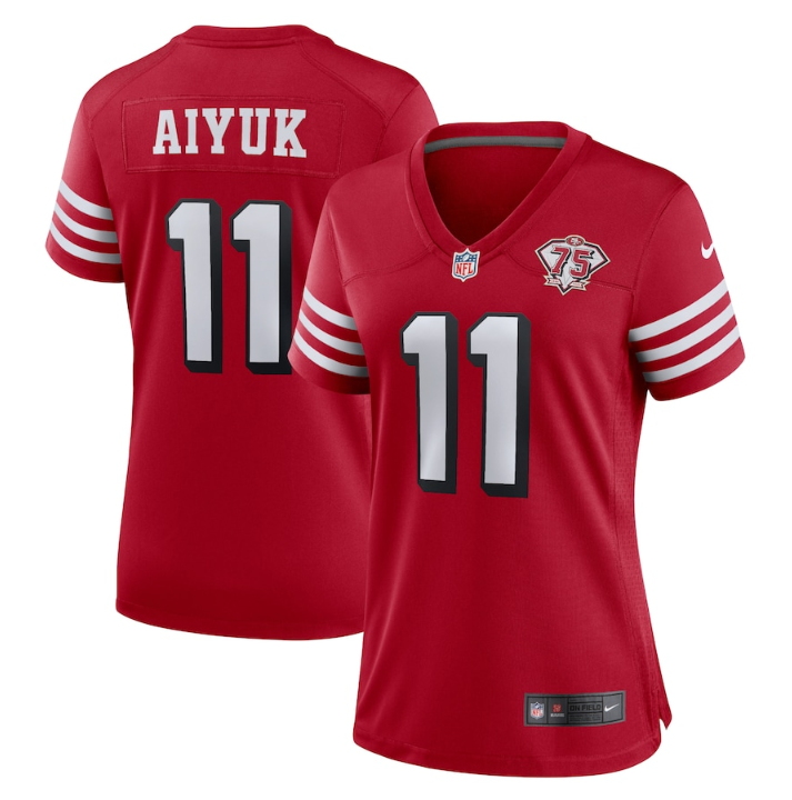 Women's San Francisco 49ers #11 Brandon Aiyuk Scarlet 75th Anniversary Stitched NFL Game Jersey(Run Small)